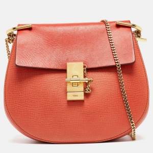Chloe Two Tone Orange Leather Medium Drew Shoulder Bag