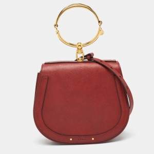 Chloe Red Leather and Suede Medium Nile Bracelet Top Handle Bag