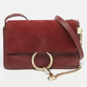 Pre Owned Chloe Burgundy Leather and Suede Small Faye Shoulder Bag