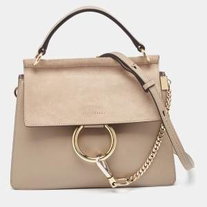 Chloe Grey Leather and Suede Faye Top Handle Bag
