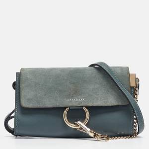 Chloe Blue Leather and Suede Mini Faye Crossbody Bag