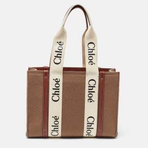 Chloe Brown/Beige Wool and Leather Medium Woody Tote