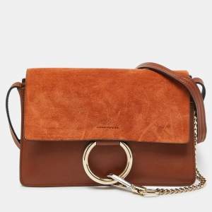 Chloe Brown Leather and Suede Small Faye Shoulder Bag