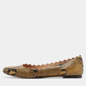 Chloe Yellow/Black Scalloped Embossed Python Lauren Ballet Flats Size 37.5