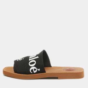 Chloe Black Canvas Woody Flat Slides Size 36