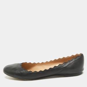 Chloe Black Scalloped Leather Lauren Ballet Flats Size 39.5