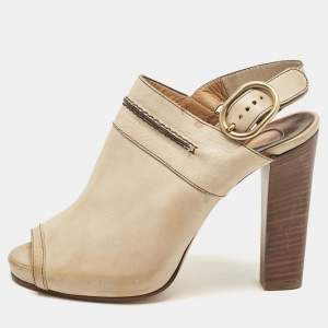 Chloe Beige Leather Ankle Strap Sandals Size 37