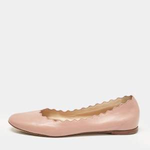 Chloe Pink Scalloped Leather Lauren Ballet Flats Size 36.5
