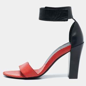 Chloe Black/Orange Leather and Snakeskin Leather Ankle Strap Sandals Size 39