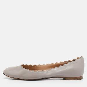 Chloe Light Grey Scalloped Leather Lauren Ballet Flats Size 35.5