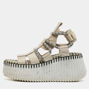 Chloe Cream/Black Canvas Lilli Ankle Strap Sandals Size 37
