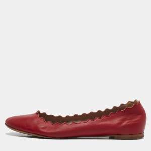 Chloé Red Leather Lauren Scalloped Ballet Flats Size 38.5