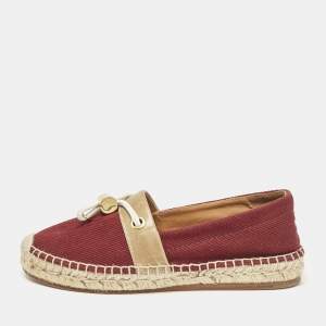 Chloe Burgundy Canvas and Leather Espadrille Flats Size 37