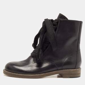 Chloe Black Leather Lace Ankle Boots Size 36