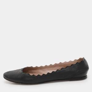 Chloe Black Leather Laurena Scalloped Ballet Flats Size 36