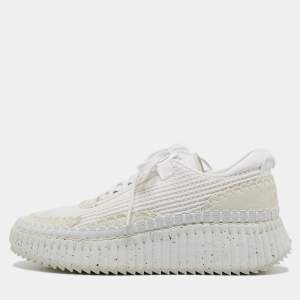 Chloe White Fabric and Suede Nama Low Top Sneakers Size 39