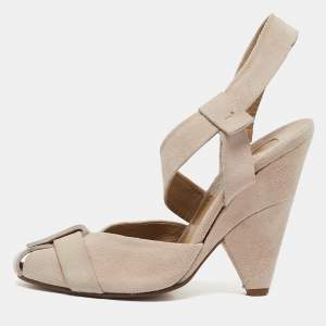 Chloe Light Beige Suede Strappy Slingback Pumps Size 37