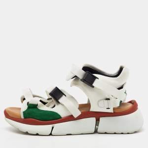 Chloé White/Green Fabric and Suede Sonnie Ankle Strap Sandals Size 39