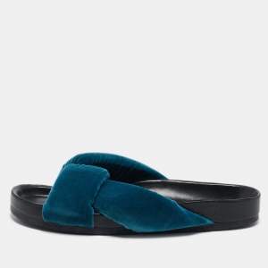 Chloe Blue Velvet Crisscross  Flat Sandals Size 39