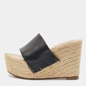 Chloe Black Leather Estel Wedge Slide Sandals Size 36