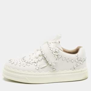 Chloé White Leather Whipstitch Trim Sneakers Size 37