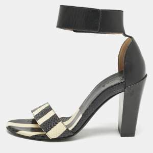 Chloe Black/BeigeSnakeskin and Leather Ankle Strap Sandals Size 36