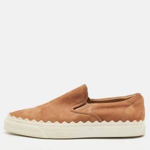 Chloe Brown Nubuck Leather Ivy Scallop Slip On Sneakers Size 40