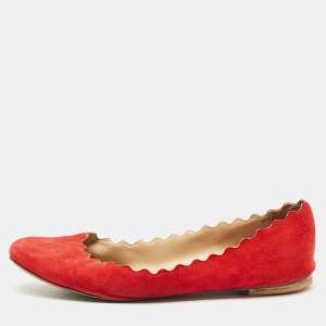 Chloe Red Suede Lauren Scalloped Ballet Flats Size 37.5