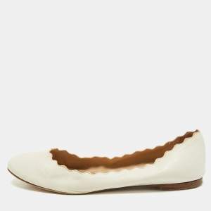 Chloe White Leather Lauren Scalloped Ballet Flats Size 38