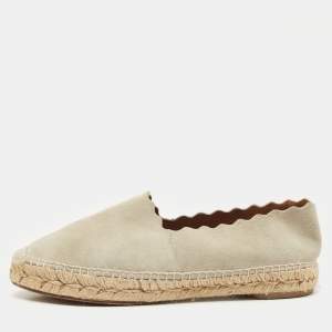 Pre Owned Chloe Light Grey Suede Scalloped Accent Espadrille Flats Size 38