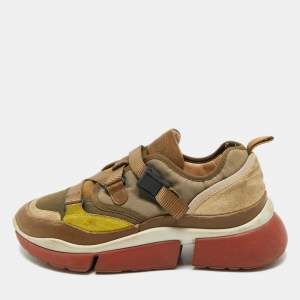 Pre Owned Chloe Tricolor Suede and Mesh Sonnie Sneakers Size 39