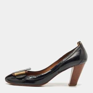 Pre Owned Chloe Black Patent Leather Buckle Detail Block Heel Pumps Size 41