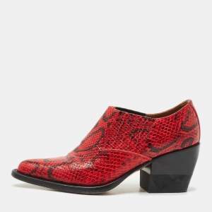Chloe Red/Black Snakeskin Embossed Leather Rylee Booties Size 36