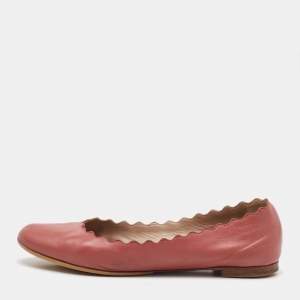 Pre Owned Chloe Peach Pink Scalloped Leather Lauren Ballet Flats Size 37
