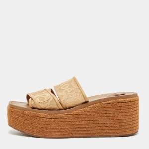 Pre Owned Chloe Brown Lace and Mesh Woody Platform Espadrille Sandals Size 40