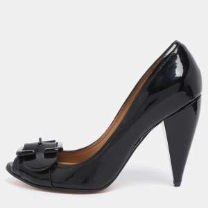 Pre Owned Chloe Black Patent Leather Buckle Peep Toe Pumps Size 36
