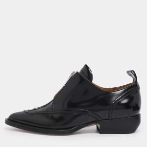 Pre Owned Chloé Black Patent Leather Rylee Zip Up Derby Size 35.5