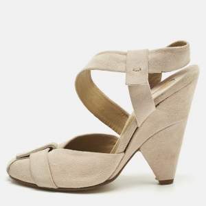 Pre Owned Chloe Beige Suede Strappy Slingback Pumps Size 37