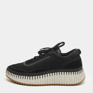 Pre Owned Chloe Black Knit Fabric and Suede Nama Low Top Sneakers Size 42