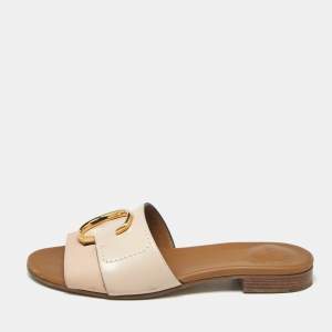 Pre Owned Chloe Pink/Cream Leather Flat Slides Size 35