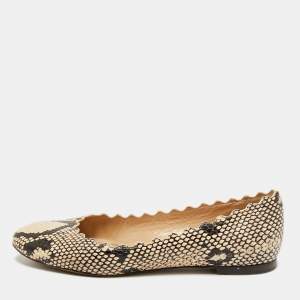 مملوكة مسبقًا Chloé Lauren Scalloped  Size 35.5 Beige/Biege Python Embossed Leather Ballet Flats