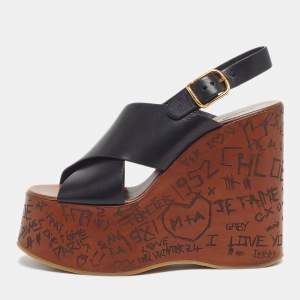 Pre Owned Chloe Maxime Size 39 Black Leather Wedge Sandals