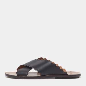 Pre Owned صندل مسطح بتصميم متقاطع جلد أسود كلوي لورين مقاس 37