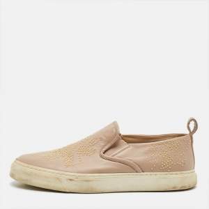 Pre Owned Chloé Size 39 Beige Leather Embellished Slip On Sneakers 