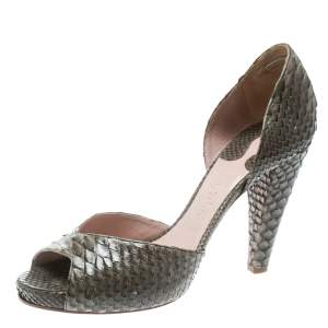 Chloe Grey Python Leather Peep Toe D'Orsay Pumps Size 40