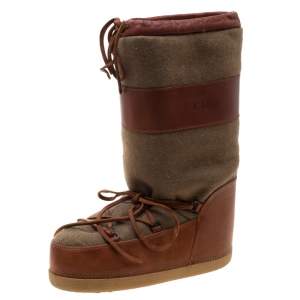 Pre Owned Chloe Brown Leather And Wool Fabric Moon Boots Size 38