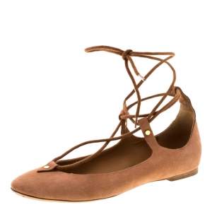 Chloe Brown Suede Foster Lace-up Ballet Flats Size 39