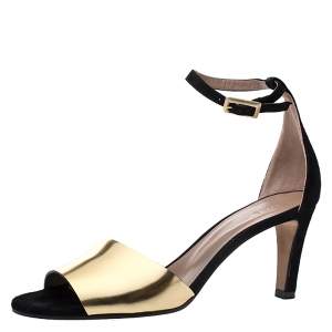 Chloe Metallic Gold Leather and Suede Ankle Strap Sandals Size 39