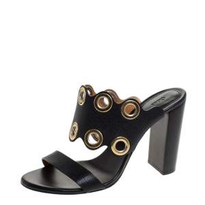 Chloe Black Leather Grommet Embellished Mule Sandals Size 39