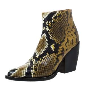 Pre Owned Chloe Multicolor Snake Print Leather Ankle Boots Size 38